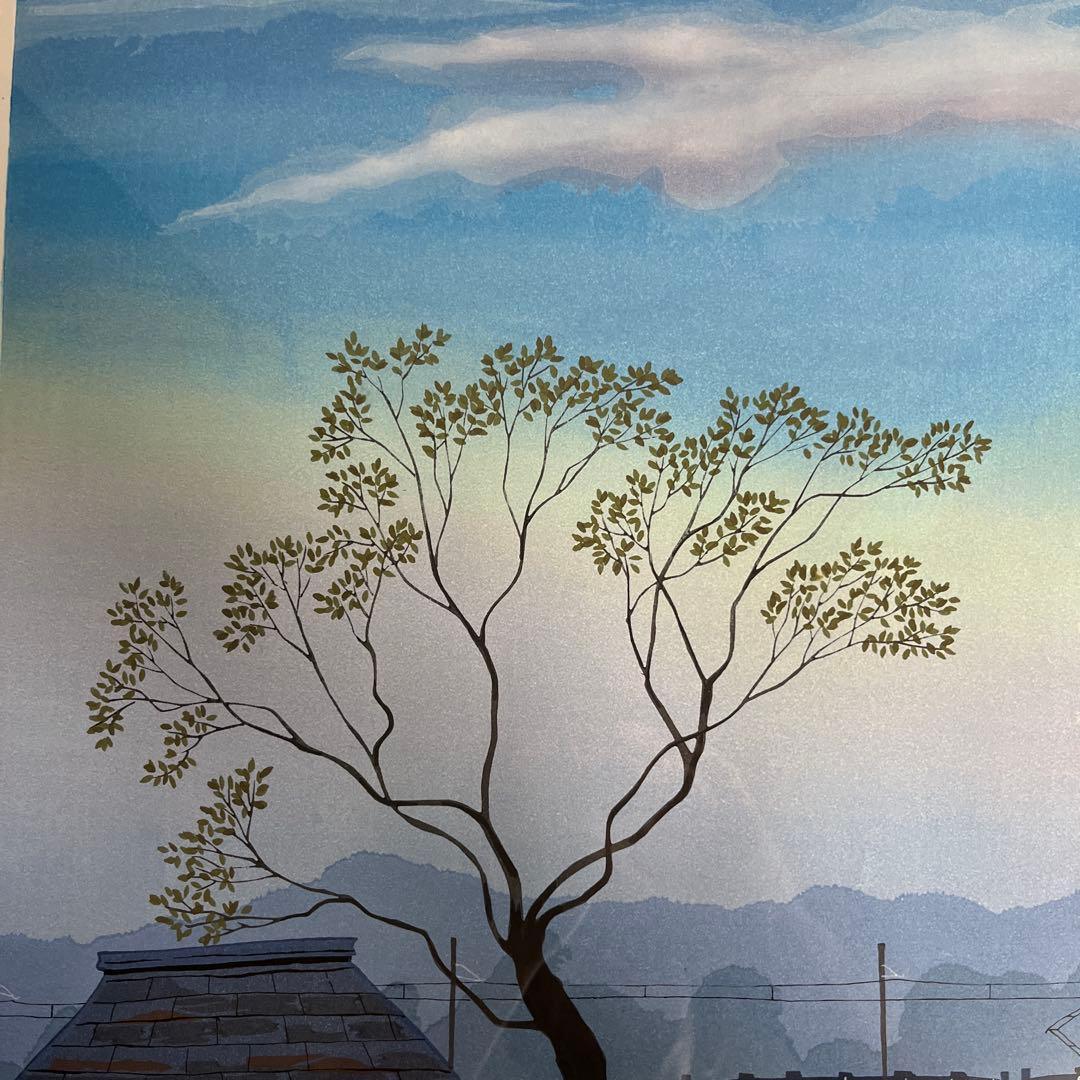 原田泰治　オリジナル木版画　「秋の夕暮れ」