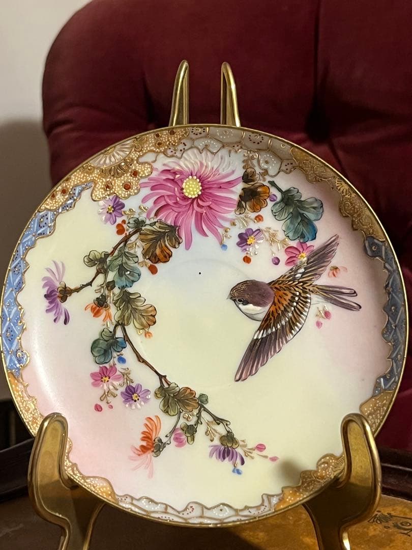 島村製　ジャポニズム　金彩　花と雀　カップとソーサー セット