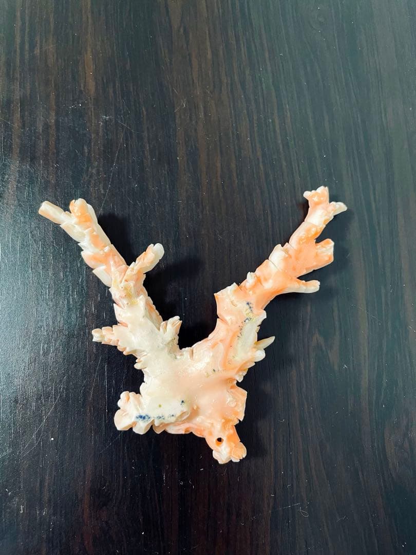 本珊瑚　珊瑚置物　手彫り　　珊瑚彫刻　桃珊瑚　鳳凰　帯留め　宝石珊瑚　重さ76ｇ