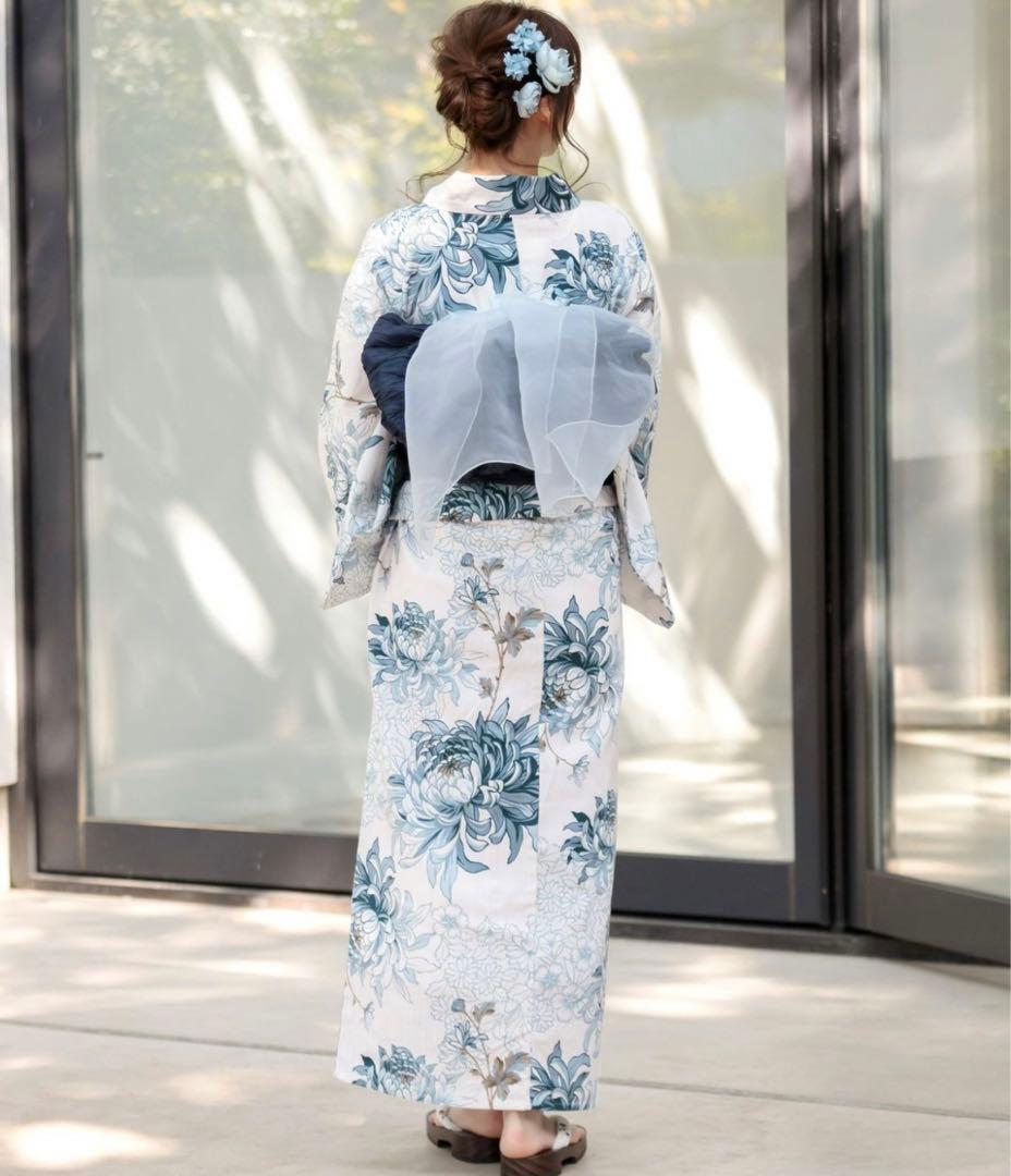 dita青い花柄浴衣・帯・下駄セット