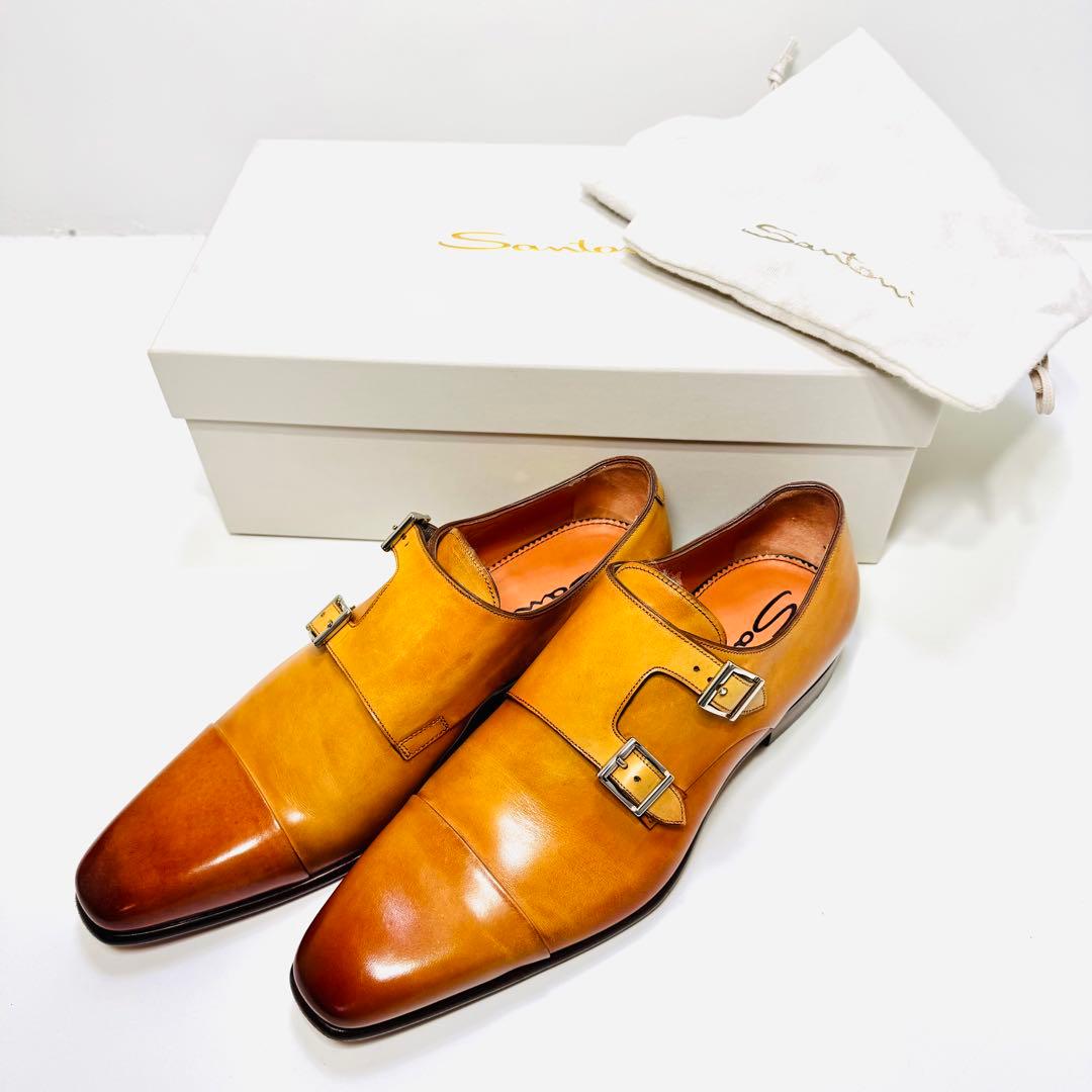美品　Santoni サントーニ　ダブルモンクストラップ 箱 袋付き レザー