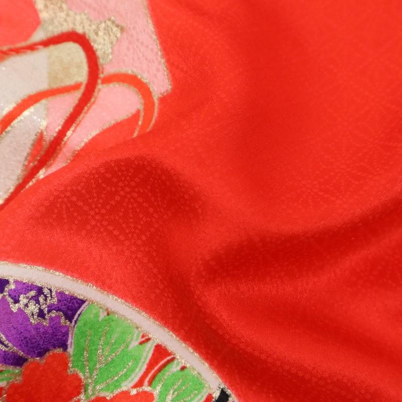 七五三着物11点セット7歳 女の子　束ね熨斗に鞠　子供着物　赤 化繊 11RR2