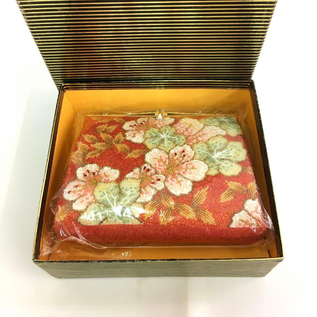 花柄ビーズ刺繍 がま口バッグ 総ビーズ　昭和レトロ