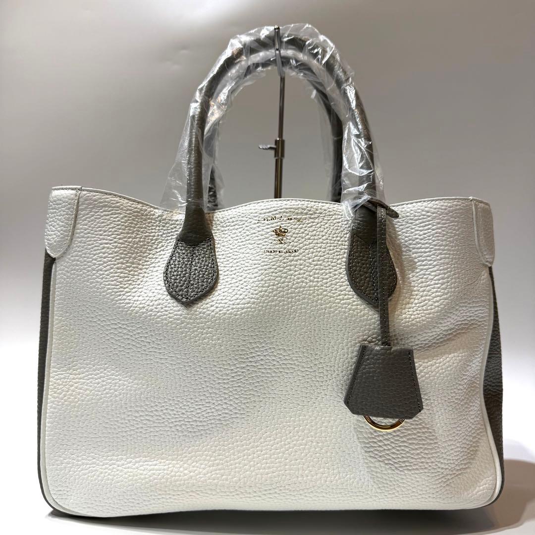 未使用品☆ADMJ エーディーエムジェイ ハンドバッグ バイカラー シボ革