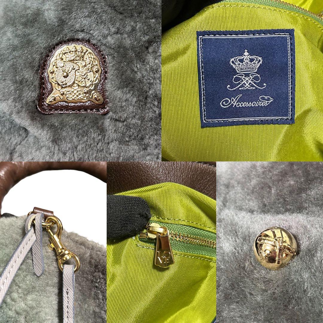 美品　ADMJ ファーバッグ　ハンドバッグ　手さげ　ゴールドロゴ　A4収納　冬