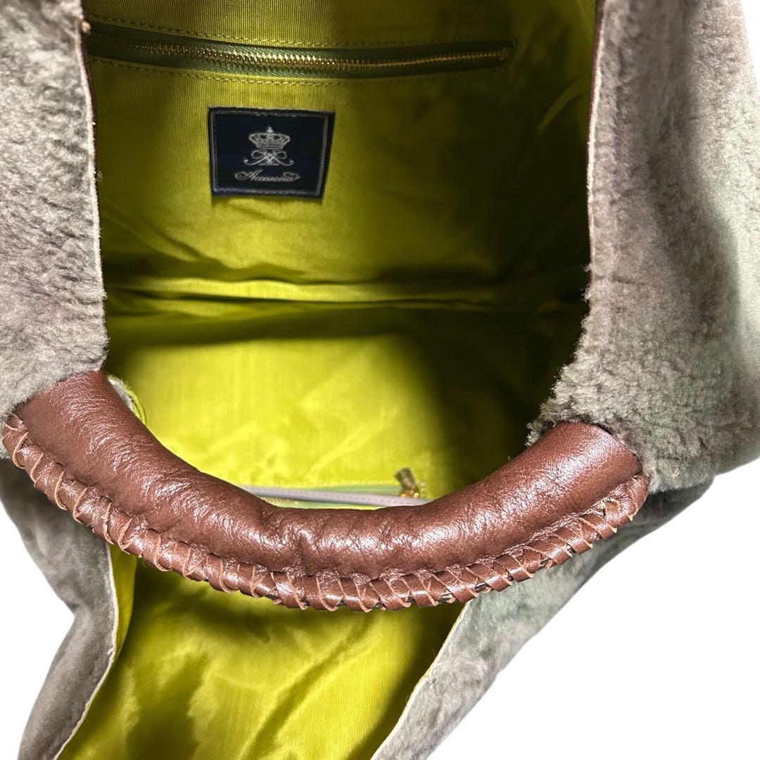 美品　ADMJ ファーバッグ　ハンドバッグ　手さげ　ゴールドロゴ　A4収納　冬