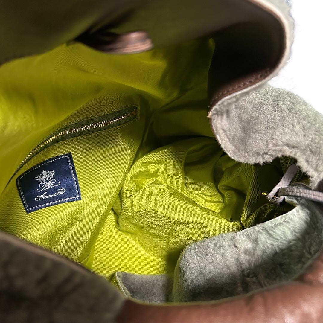 美品　ADMJ ファーバッグ　ハンドバッグ　手さげ　ゴールドロゴ　A4収納　冬