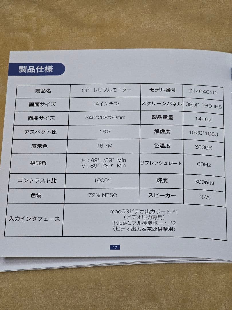 トリプルモニター 14インチ タイプC接続 FHD デュアルモニター 新品未使用