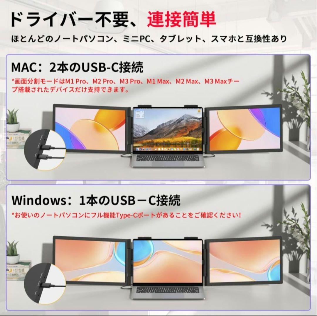 トリプルモニター 14インチ タイプC接続 FHD デュアルモニター 新品未使用