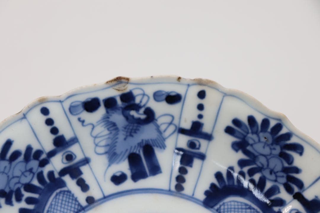 中国　明時代　染付花卉昆虫紋花口皿4点　送料込み0201