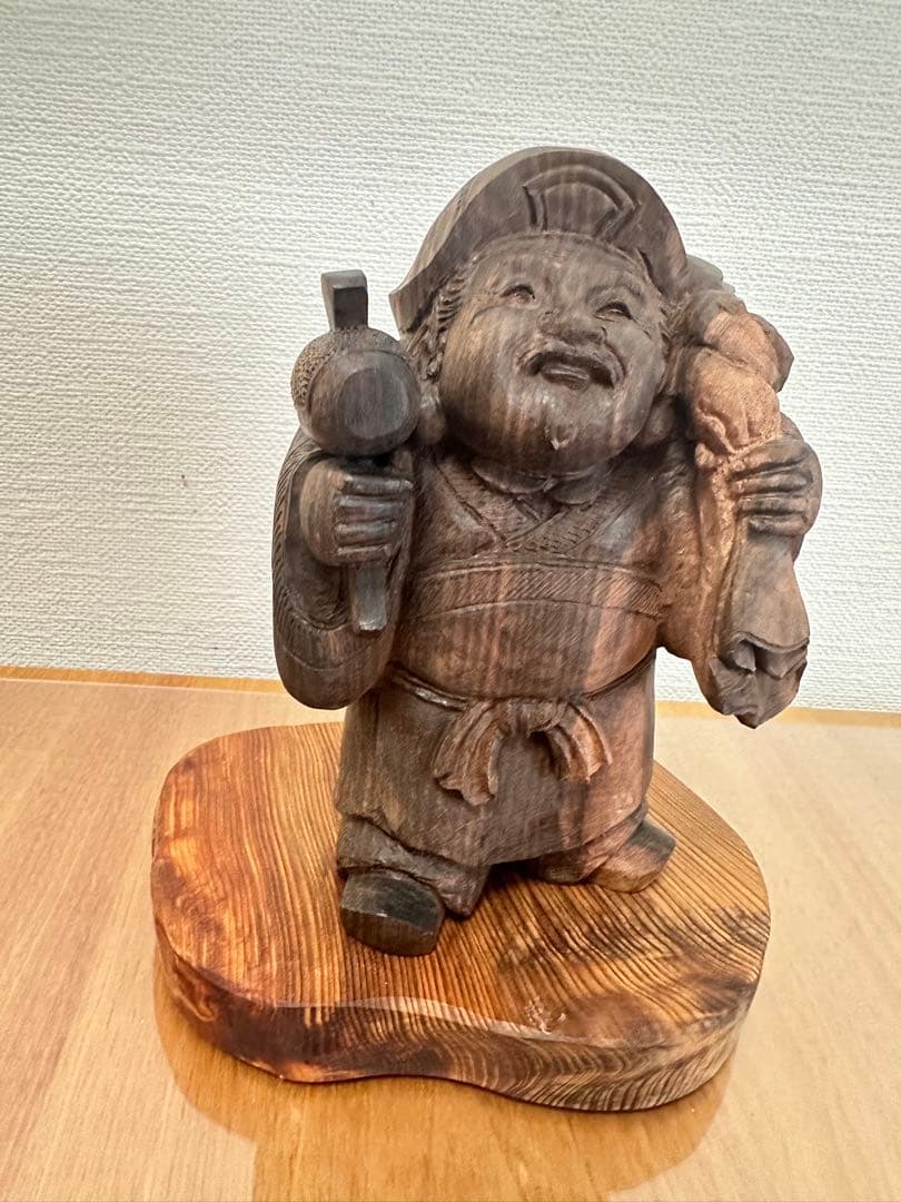木製 福の神像 ガラスケース屋久杉台座付き