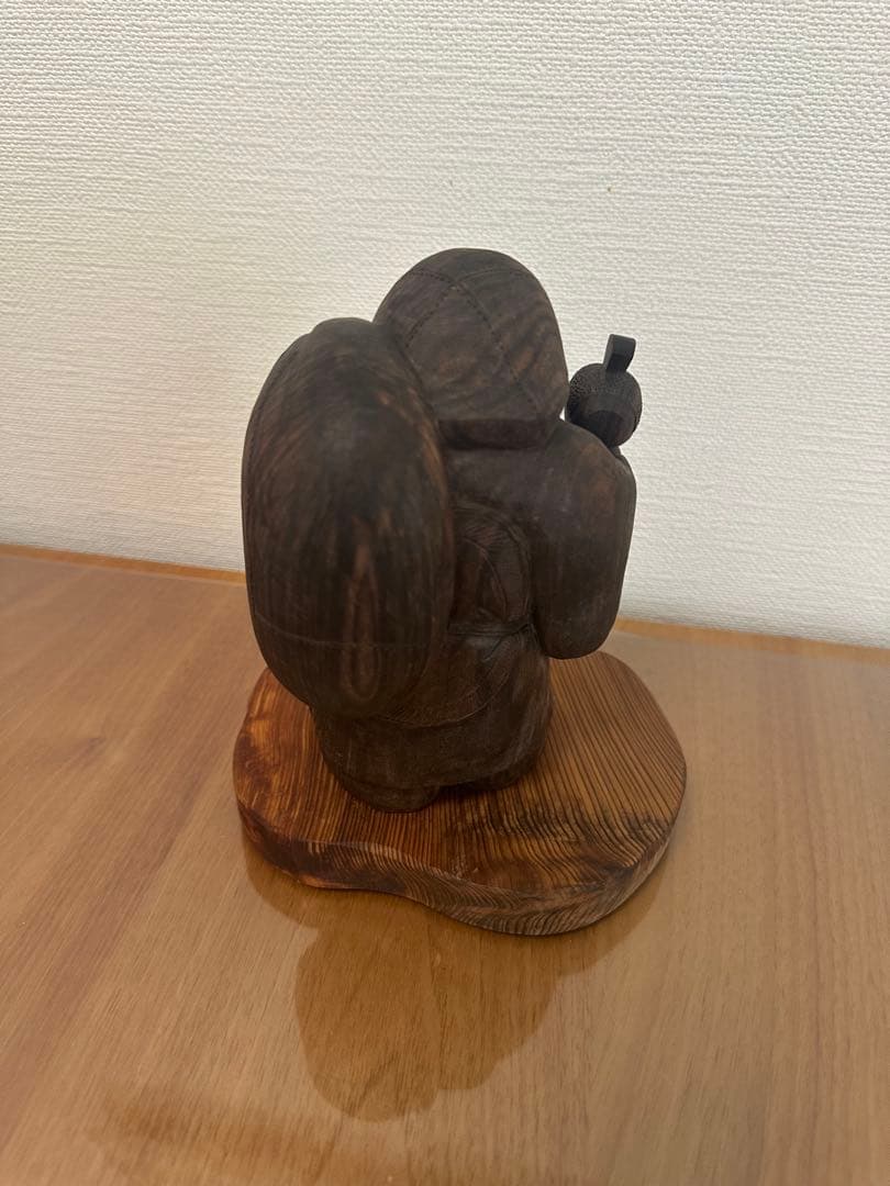 木製 福の神像 ガラスケース屋久杉台座付き