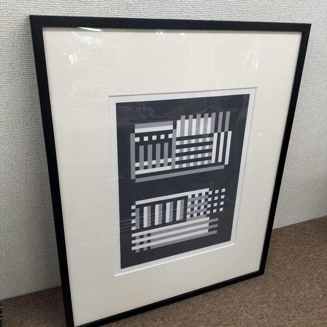 幾何学的抽象スクリーンプリントアートパネル 木製 展示品(Q-2512OB3)