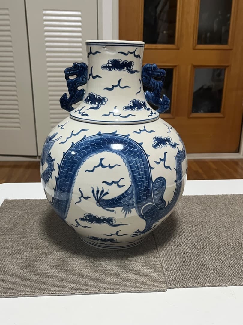 中国古美術 青花龍紋天球瓶 古玩 骨董 美術品 骨董品 時代物 染付 壺 大花瓶