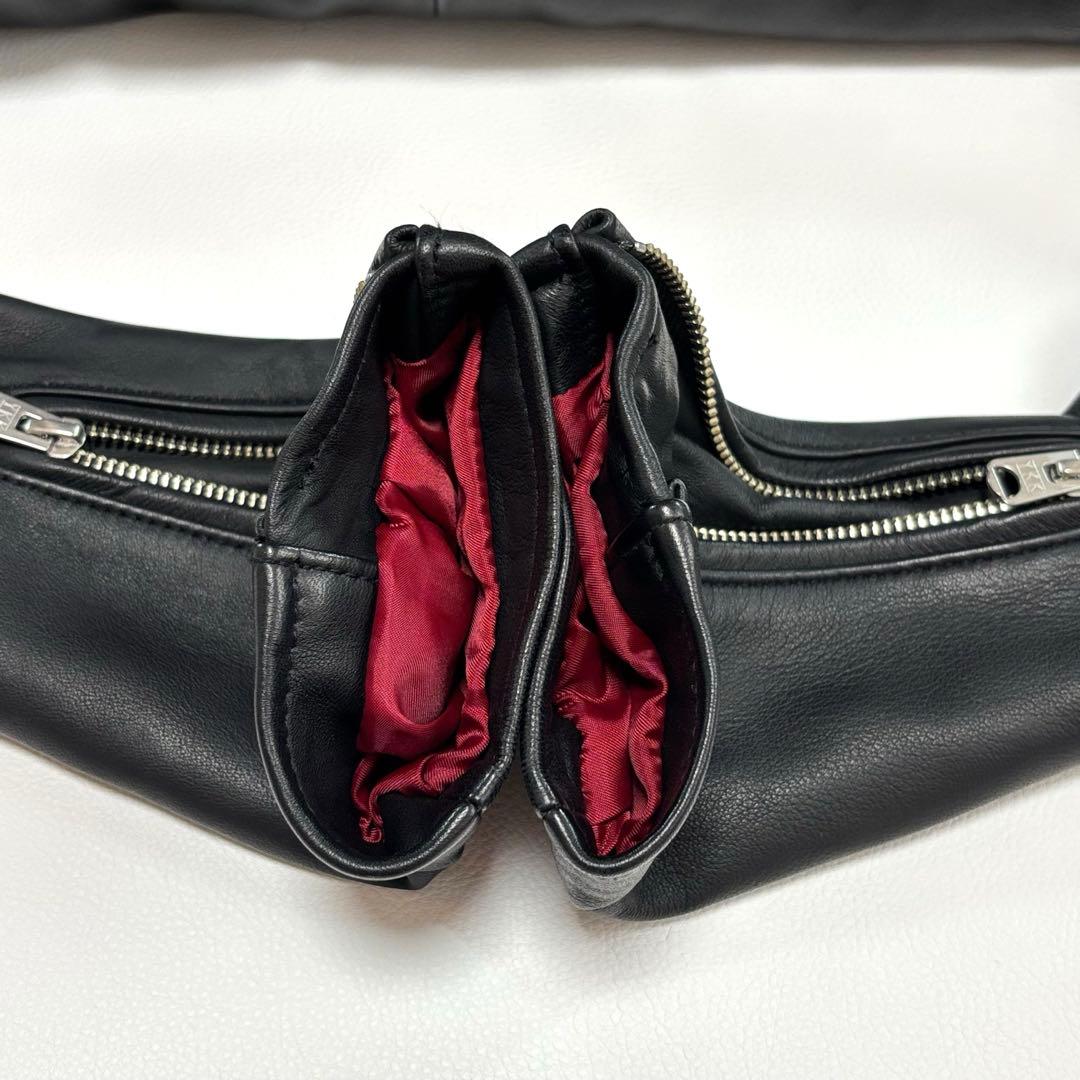 メンズビギ[赤と黒のコントラスト 羊革]ライダースジャケット M キルティング