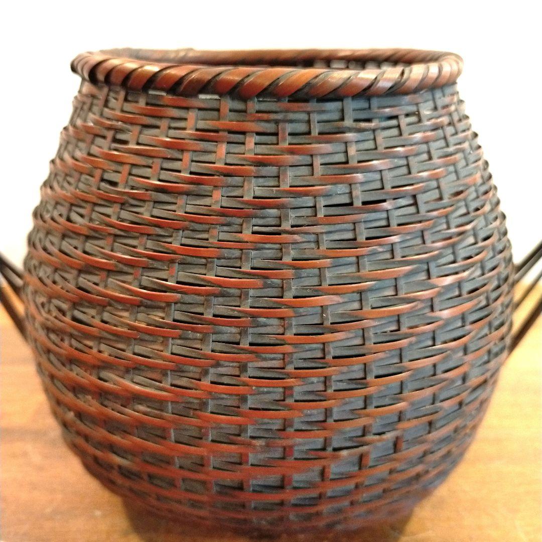 【岩尾豊南】竹細工 花籠 花器 茶道具 在銘　手編