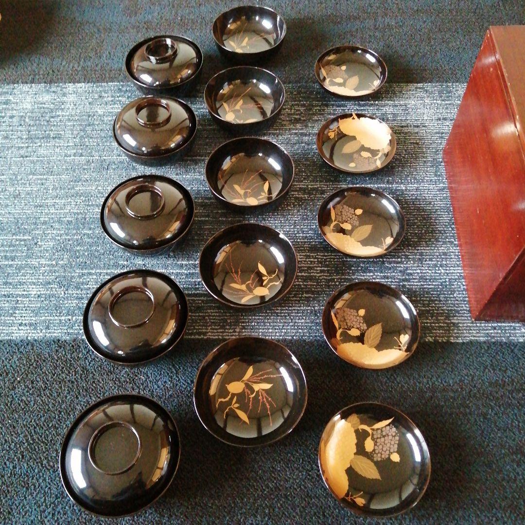 輪島塗　盛上金蒔絵蓋付椀　10客　昭和初期