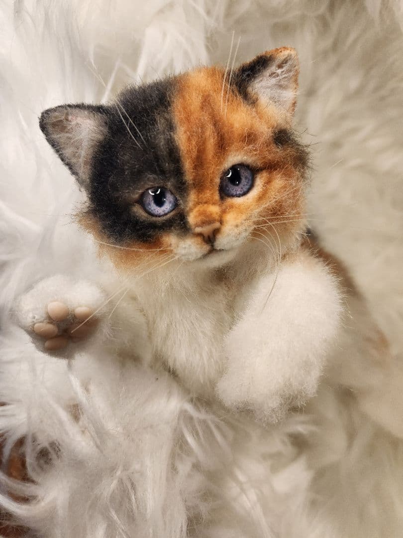 ひ*す様 海外作家 猫 三毛猫 ぬいぐるみ アートドール リアル 羊毛フェルト