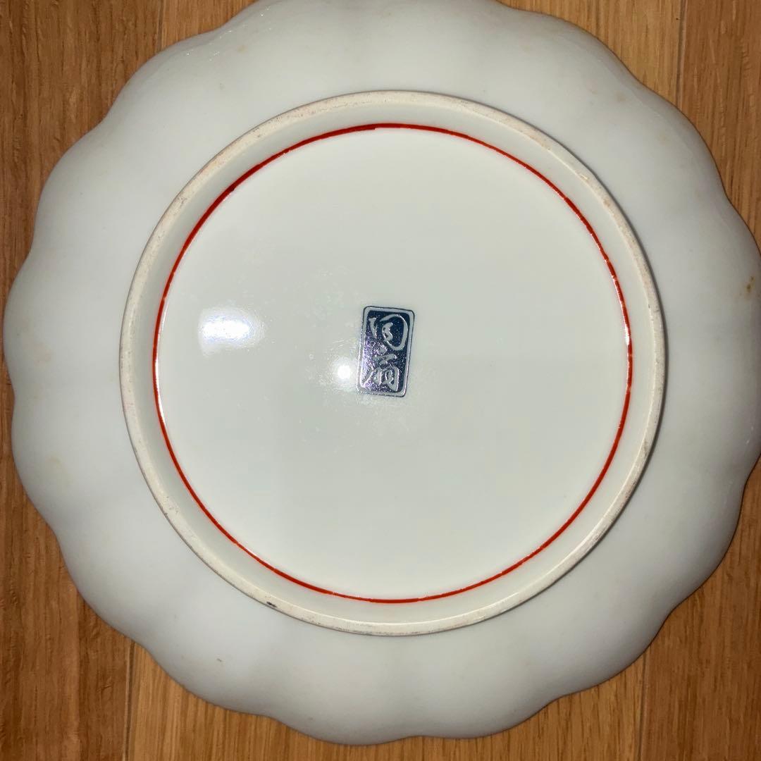 古伊万里写色絵金襴手南蛮船南蛮人図大皿 在銘　陶扇31cm 5枚