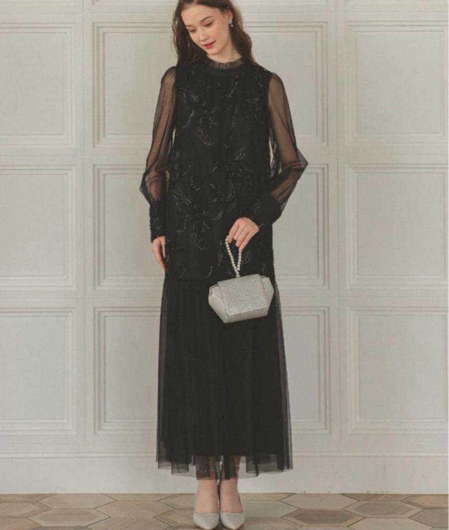 7★新品★La cadence　フェザーフラワーチュールドレス　ブラック　M