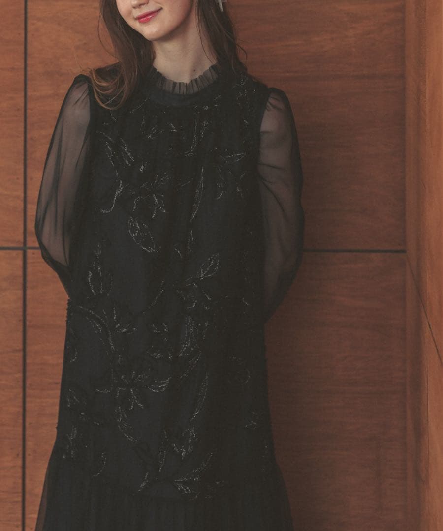 7★新品★La cadence　フェザーフラワーチュールドレス　ブラック　M