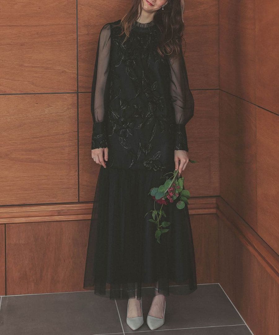 7★新品★La cadence　フェザーフラワーチュールドレス　ブラック　M