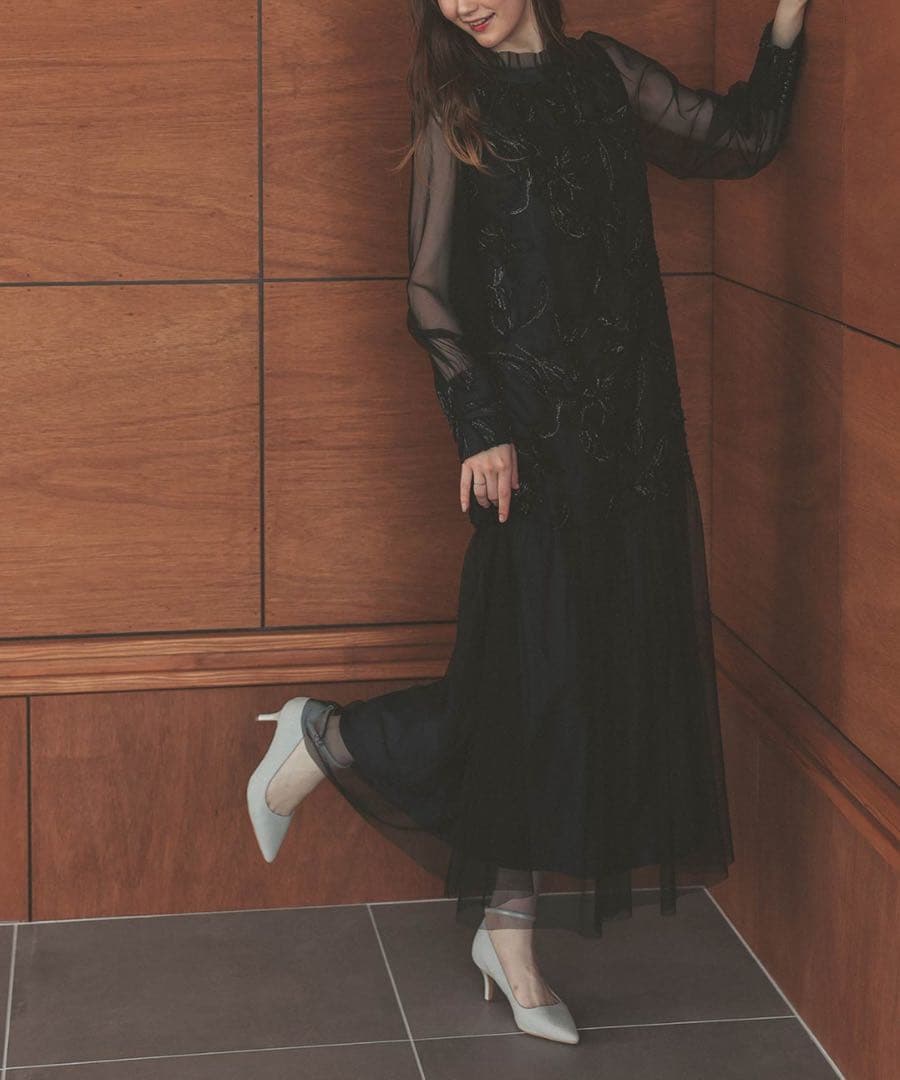 7★新品★La cadence　フェザーフラワーチュールドレス　ブラック　M