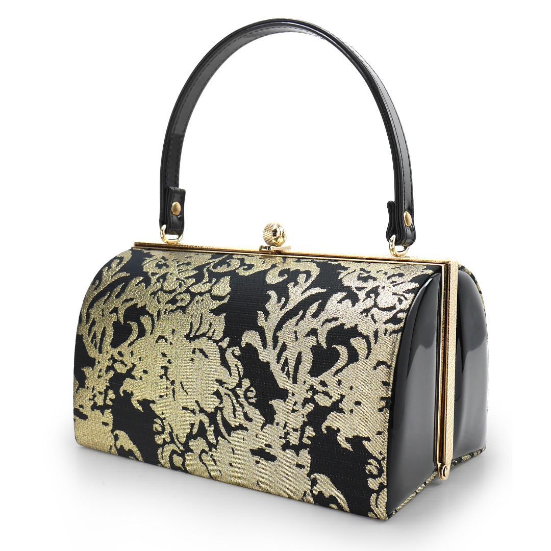 草履バッグセット 帯地 振袖 成人式 結婚 留袖 黒 金 uzouri114-1