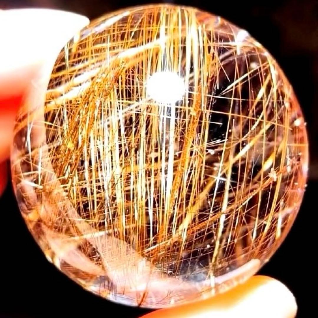 超絶綺麗✨48mm ゴールドルチルクォーツ　丸玉スフィア　金針水晶