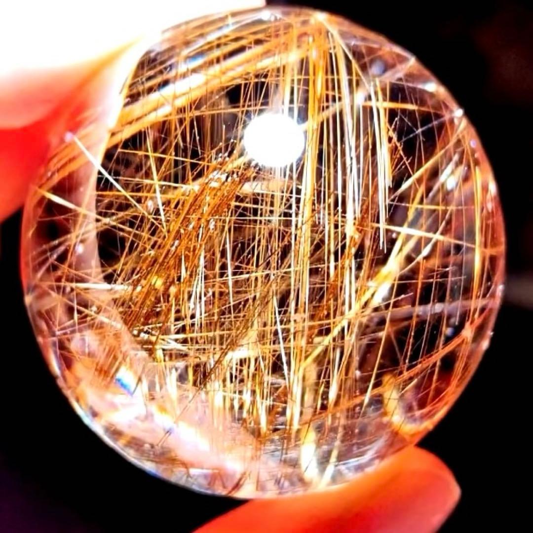 超絶綺麗✨48mm ゴールドルチルクォーツ　丸玉スフィア　金針水晶