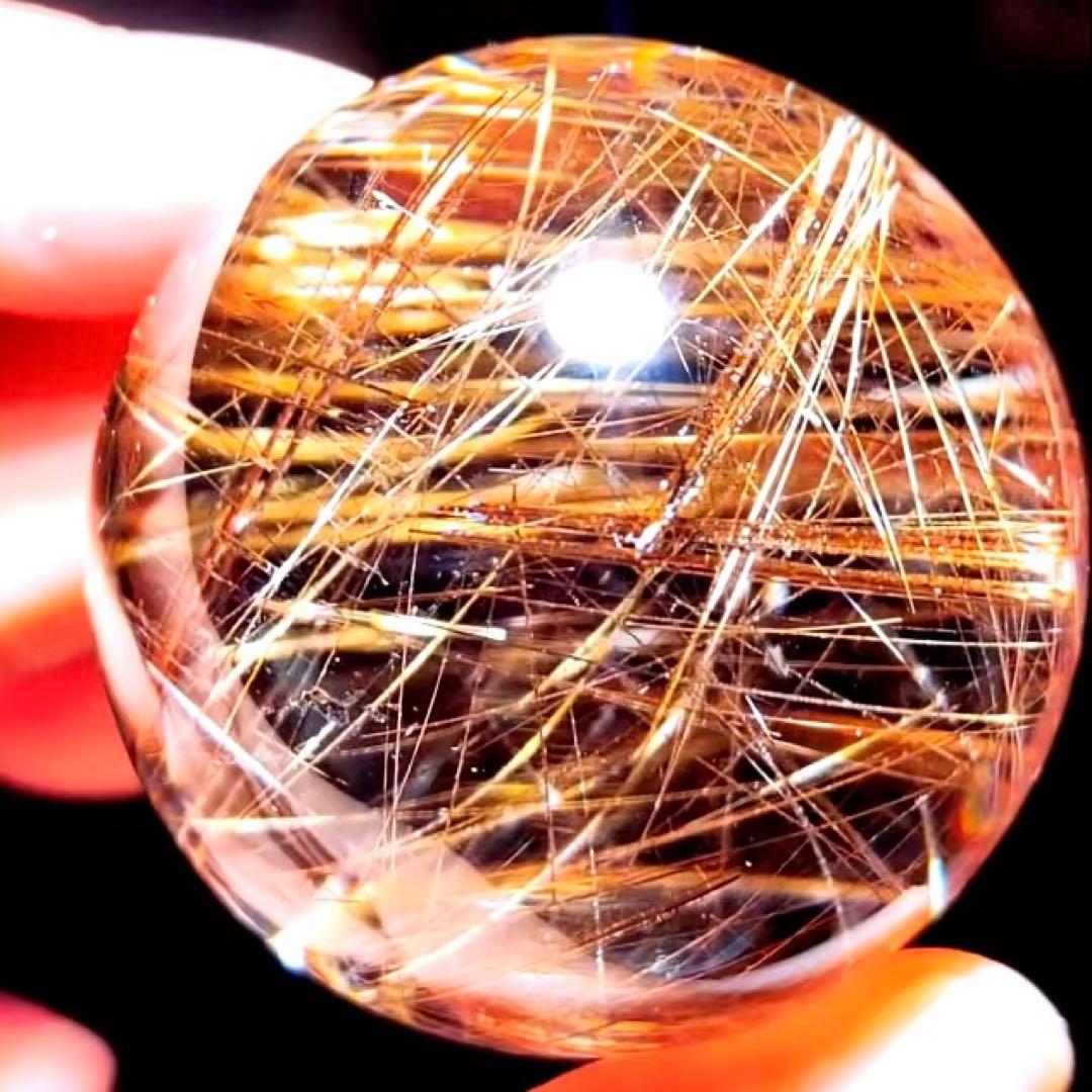 超絶綺麗✨48mm ゴールドルチルクォーツ　丸玉スフィア　金針水晶