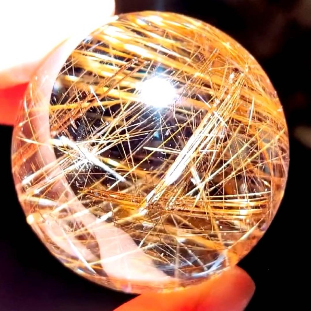 超絶綺麗✨48mm ゴールドルチルクォーツ　丸玉スフィア　金針水晶