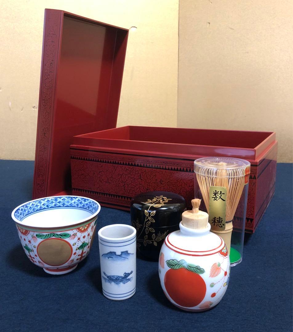 割引❗️茶道具 蒟醤 茶箱 お茶道具5点付 木製漆器　250827G3