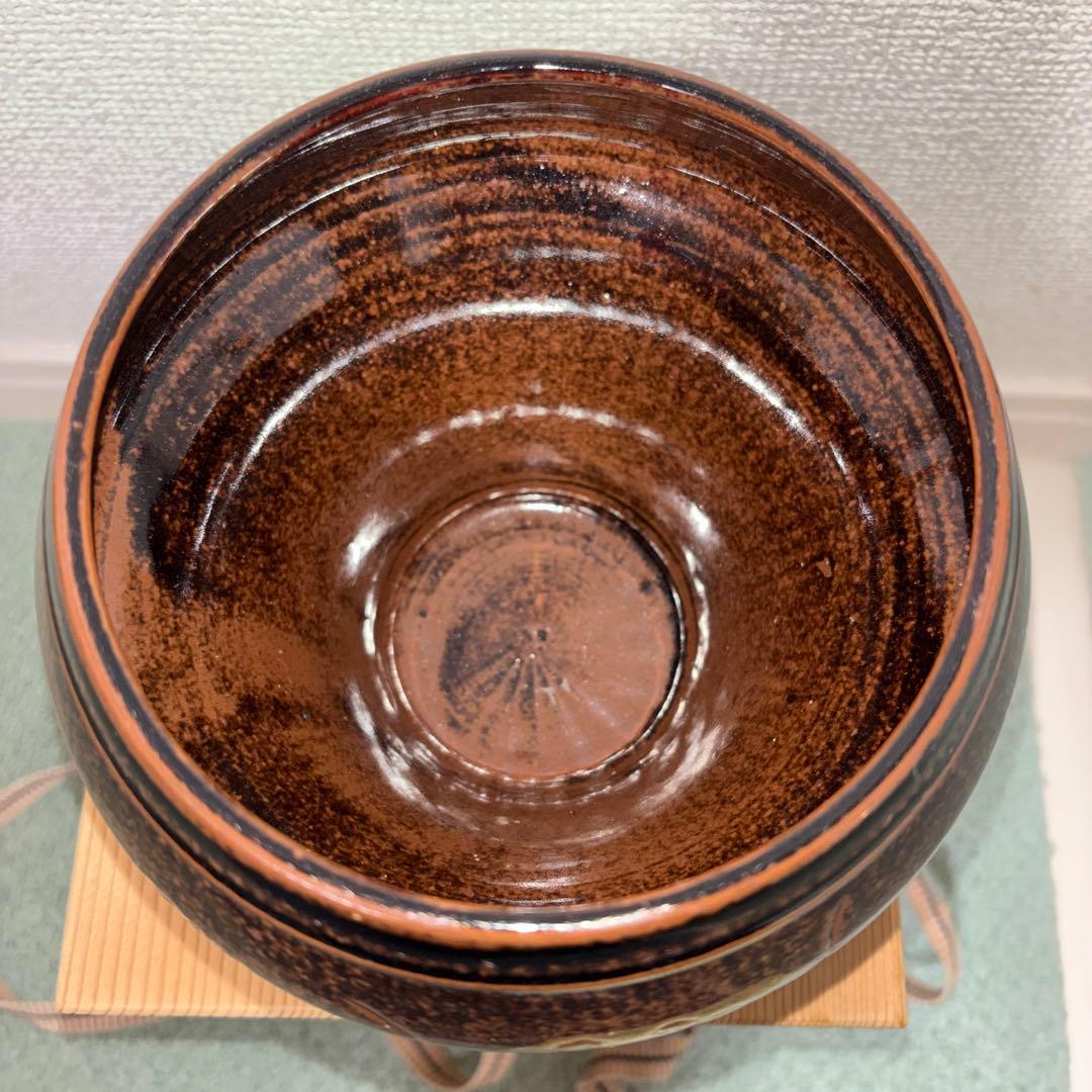 独楽　宝尽くし』建水　膳所焼　陽炎園　茶道具