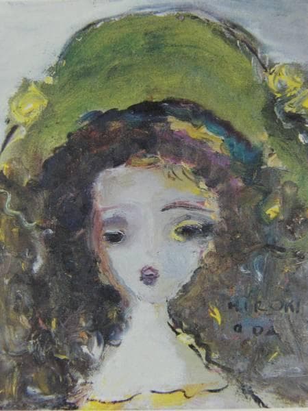 織田 廣喜、緑の帽子、希少画集より、版上サイン入、高級額装