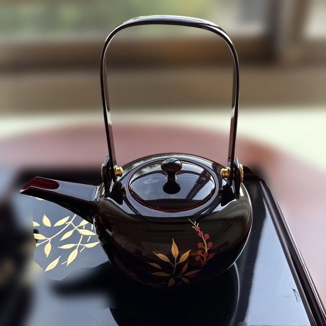 お屠蘇セット 越前漆器　 尺2長角屠蘇器　溜　新丸南天