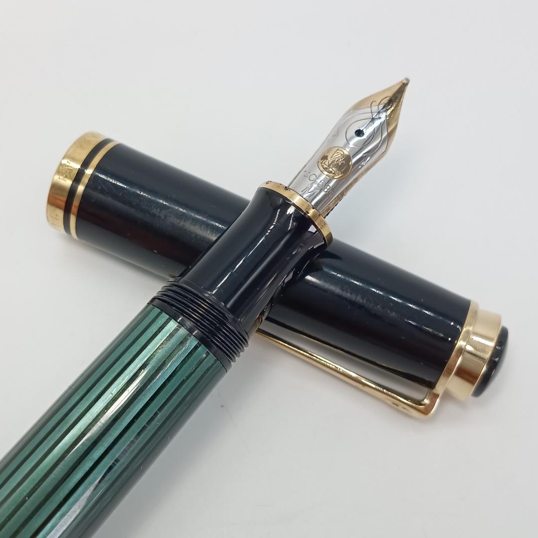 ペリカン 万年筆 14金 緑縞 14C-585 バイカラー グリーン ゴールド