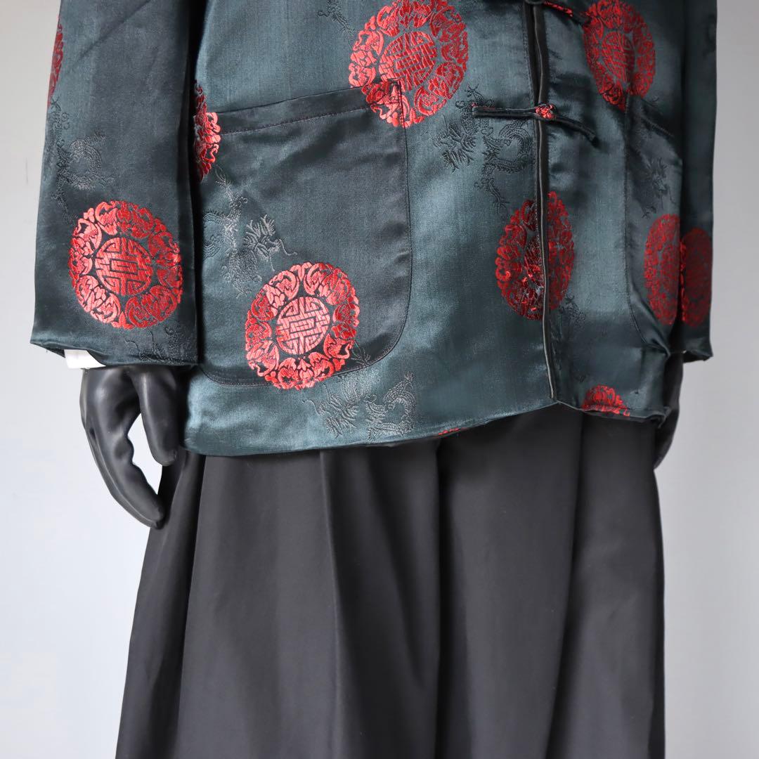 90s archive ブラック チャイナブルゾン 厚手 サテン アウター 黒色