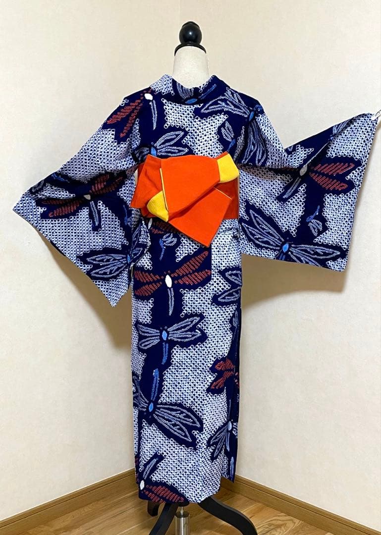 有松絞り　浴衣単品❤︎値下げ❗️かわいいトンボ柄　身丈160㎝　帯の追加も可能