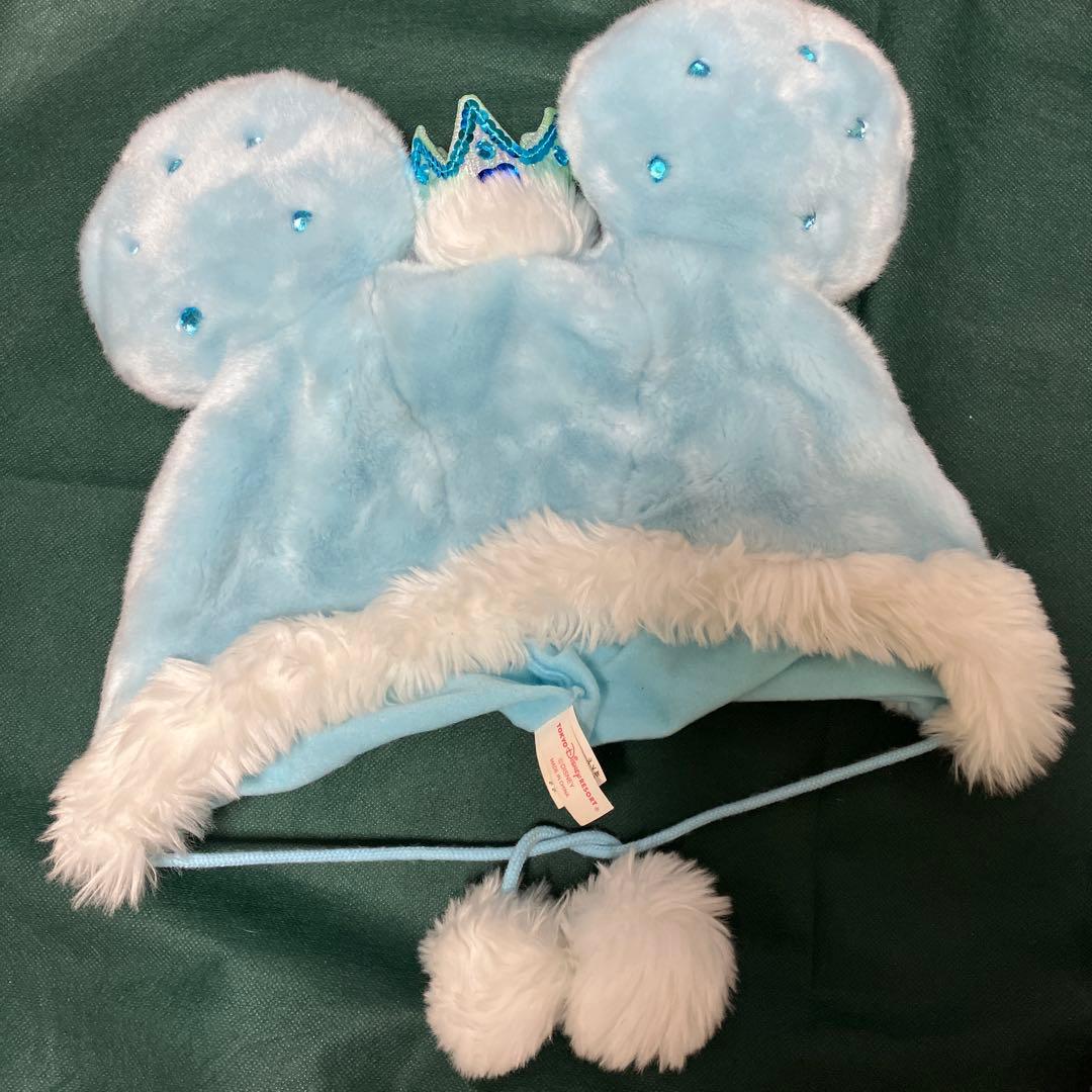 ディズニー　ファンキャップ　水色　王冠　ビジュー　ミッキー　ミニー　ポンポン