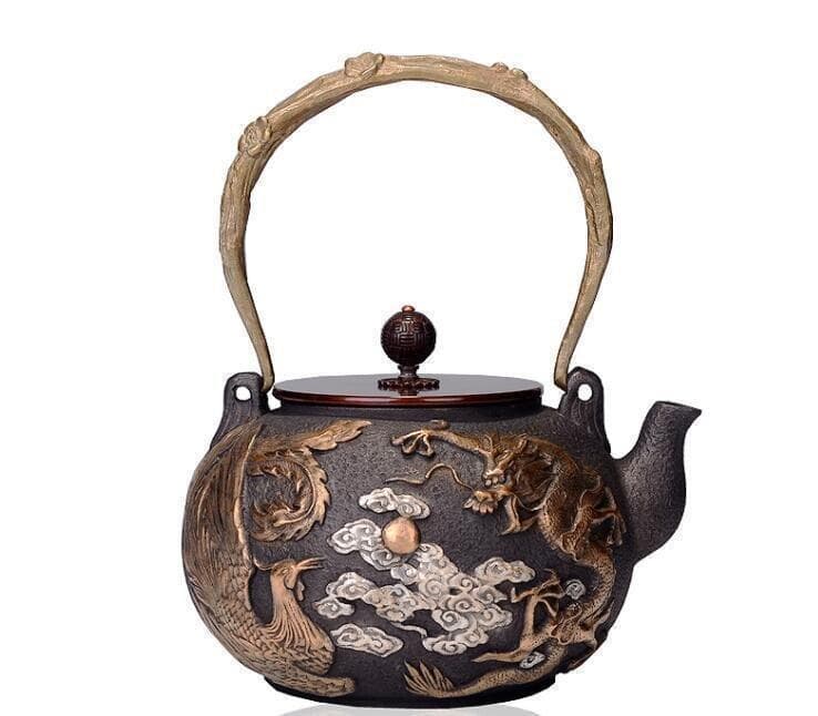 龍と鳳凰の装飾 鉄瓶 中型