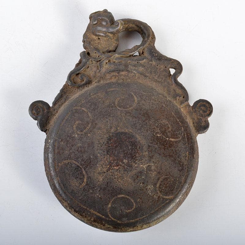 中国　古銅　神獣刻持手　鐸鈴　銅鐸　銅鐘　V　R4375
