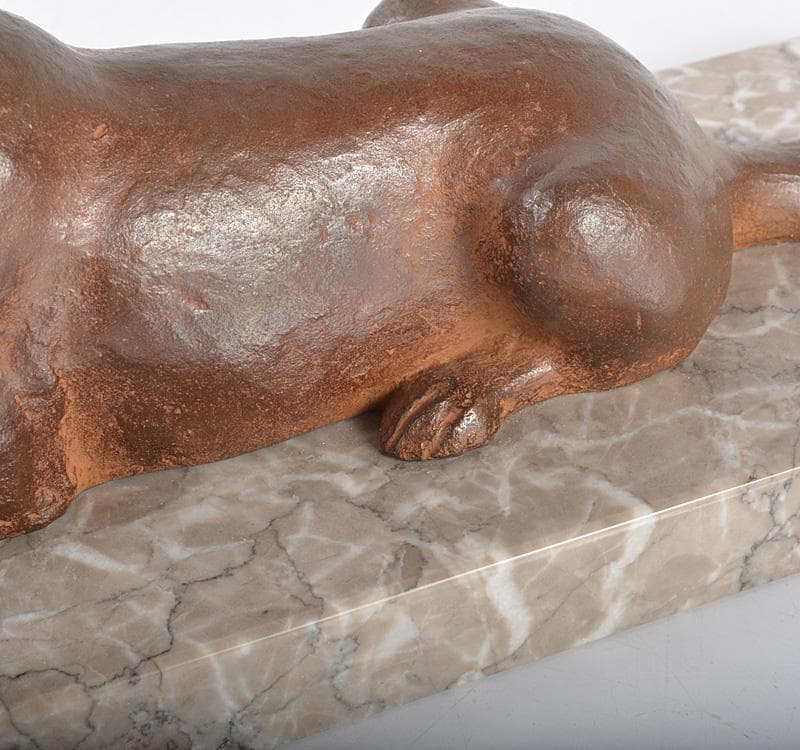 日展参与　彫刻家　古川順三作　青銅　犬　置物　共箱 V　R4277