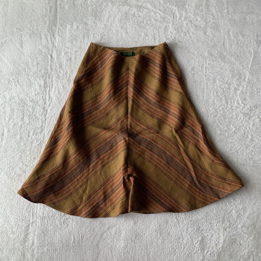 希少 RALPH LAUREN ラルフローレン リネン ストライプ スカート