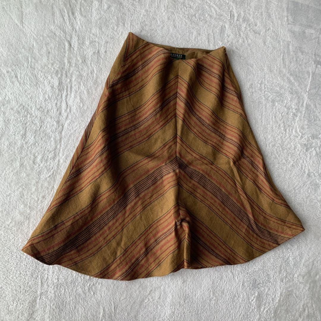 希少 RALPH LAUREN ラルフローレン リネン ストライプ スカート