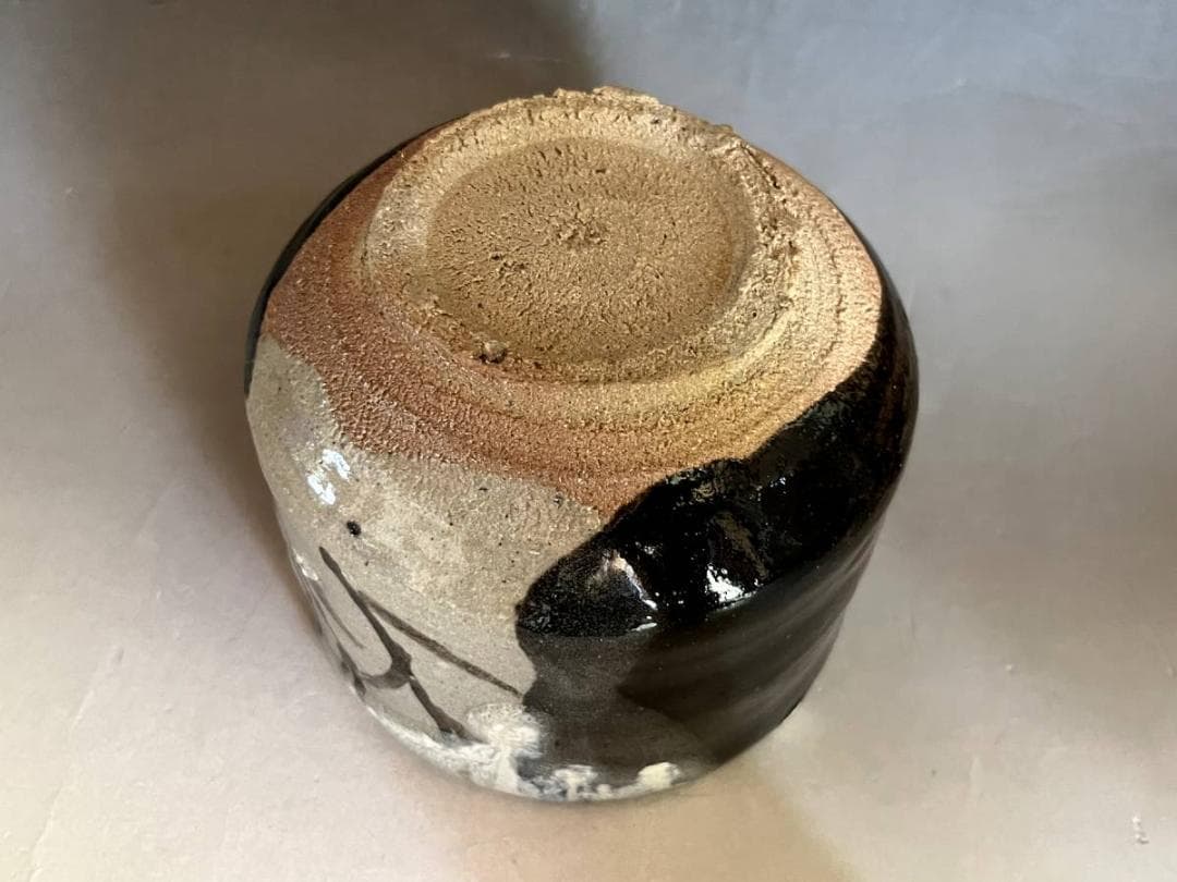 茶碗■黒織部筒茶碗 白釉涙紺 ぐい飲み お茶道具 古美術 時代物 骨董品■