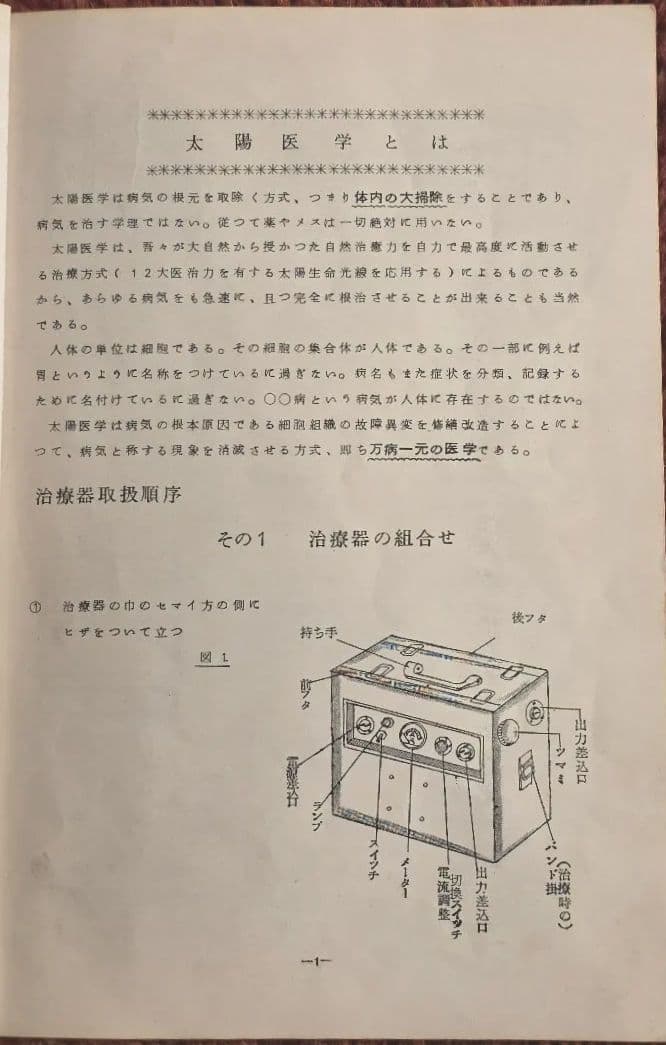 太陽医学光線治療器／動作品＋資料完備＋カーボン付属