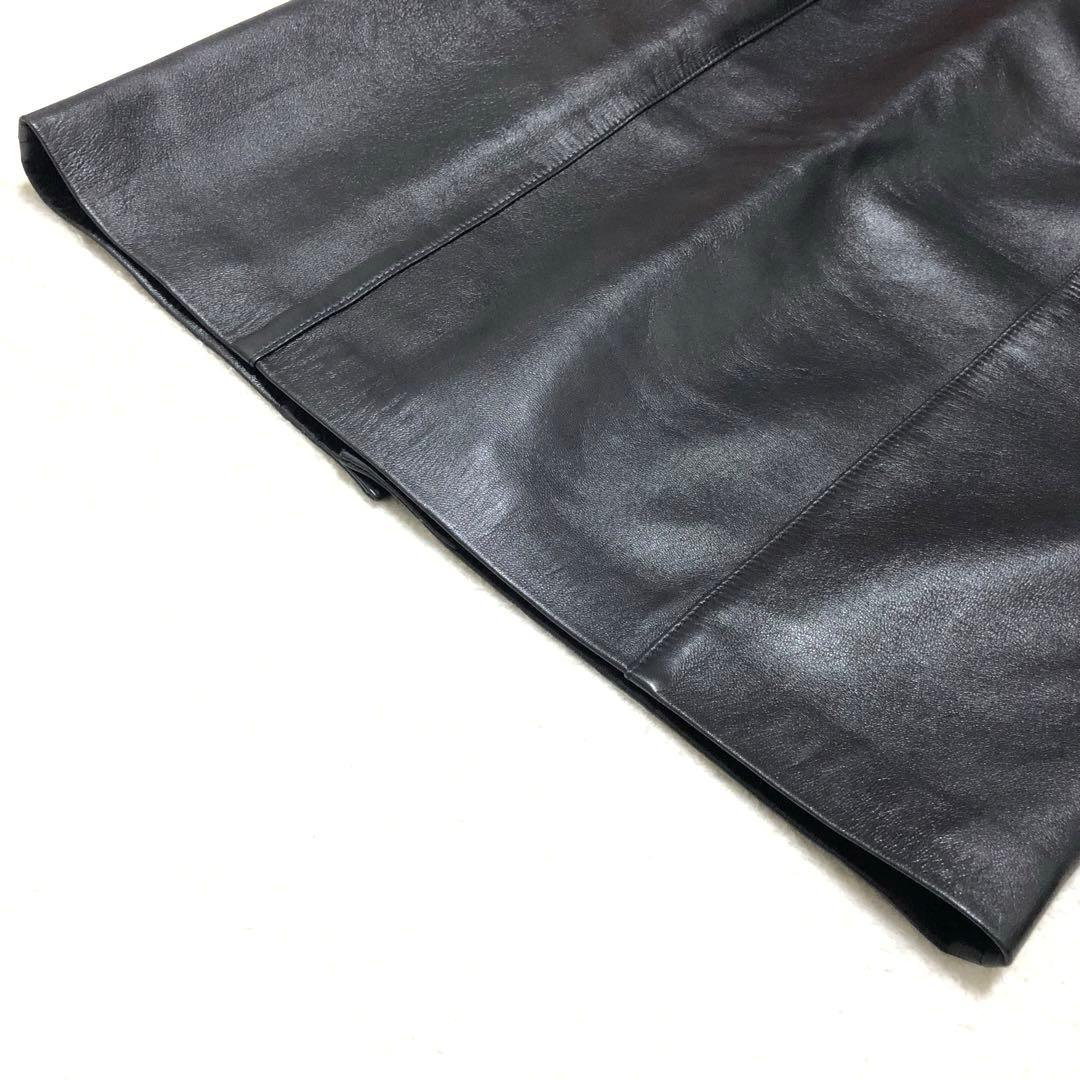 極美品　ロエベ　ひざ丈スカート　アナグラム　タイト　とろとろラムレザー 黒