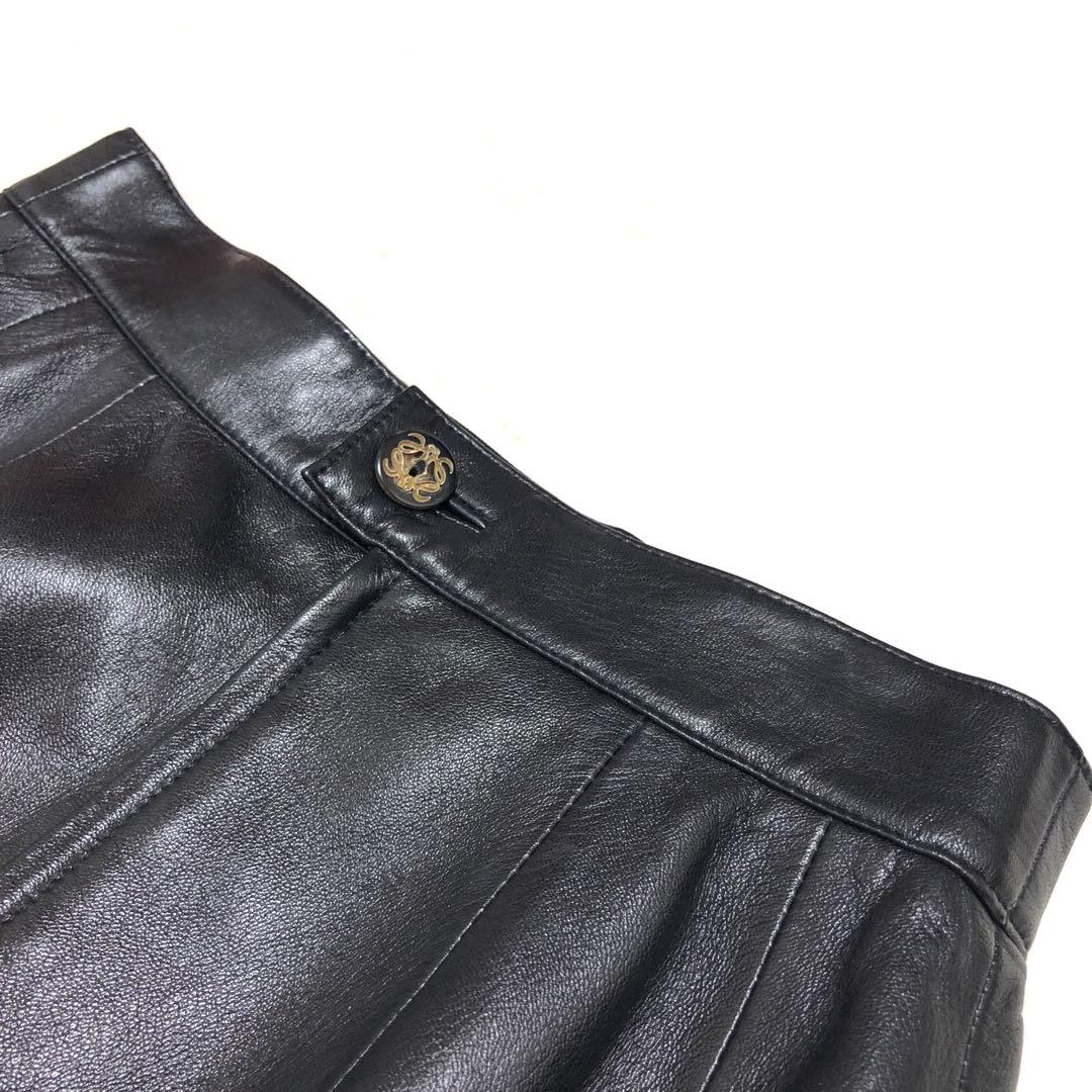 極美品　ロエベ　ひざ丈スカート　アナグラム　タイト　とろとろラムレザー 黒