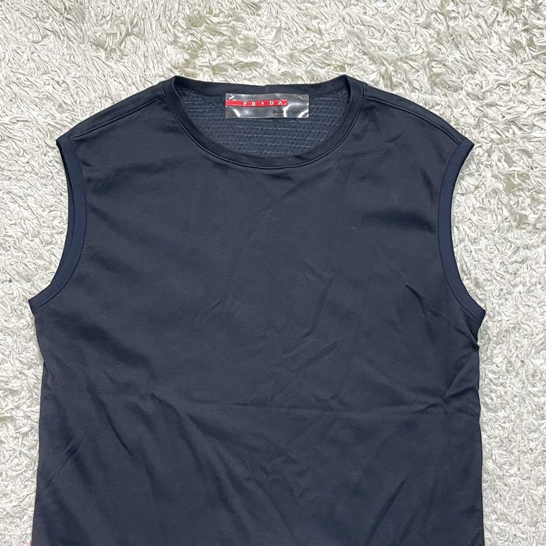 極美品　プラダスポーツ　ノースリーブ　Tシャツ　コットン100%　メッシュ　黒色